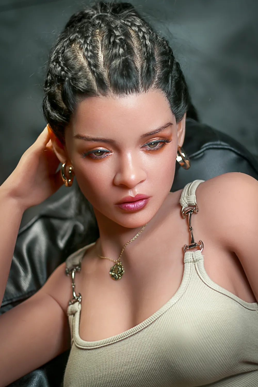 166cm (5ft5) C-Cup Silicone Head Mature Ebony Skinny TPE Hybrid Sex Doll Cherry, Head #S13