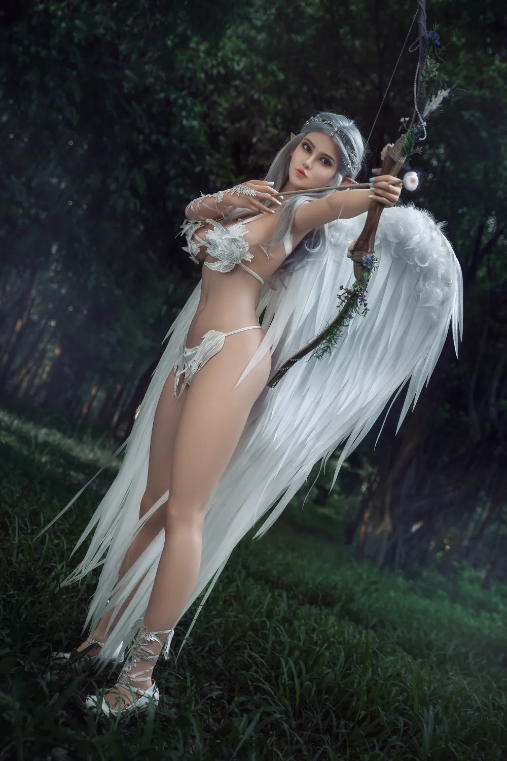 ROSRETTY Doll 164cm (5ft5) D-CUP Cosplay / Pointed Elf Ears / Silver Hair Silicone Sex Doll Melissa, Head S12